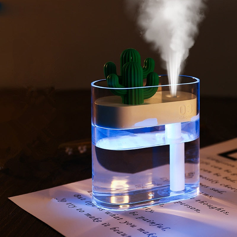 160ML Ultrasonic Air Humidifier Clear Cactus Color Light USB Essential Oil Diffuser Car Purifier Aroma Diffusor Anion Mist Maker-QPD