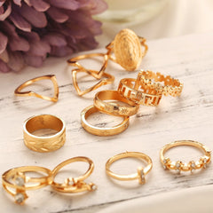 13 Piece Medallion Ring Set With Austrian Crystals 18K Gold Plated Ring ITALY Design-QPD