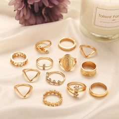 13 Piece Medallion Ring Set With Austrian Crystals 18K Gold Plated Ring ITALY Design-QPD