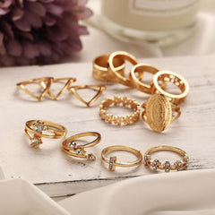 13 Piece Medallion Ring Set With Austrian Crystals 18K Gold Plated Ring ITALY Design-QPD