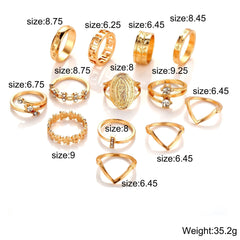 13 Piece Medallion Ring Set With Austrian Crystals 18K Gold Plated Ring ITALY Design-QPD